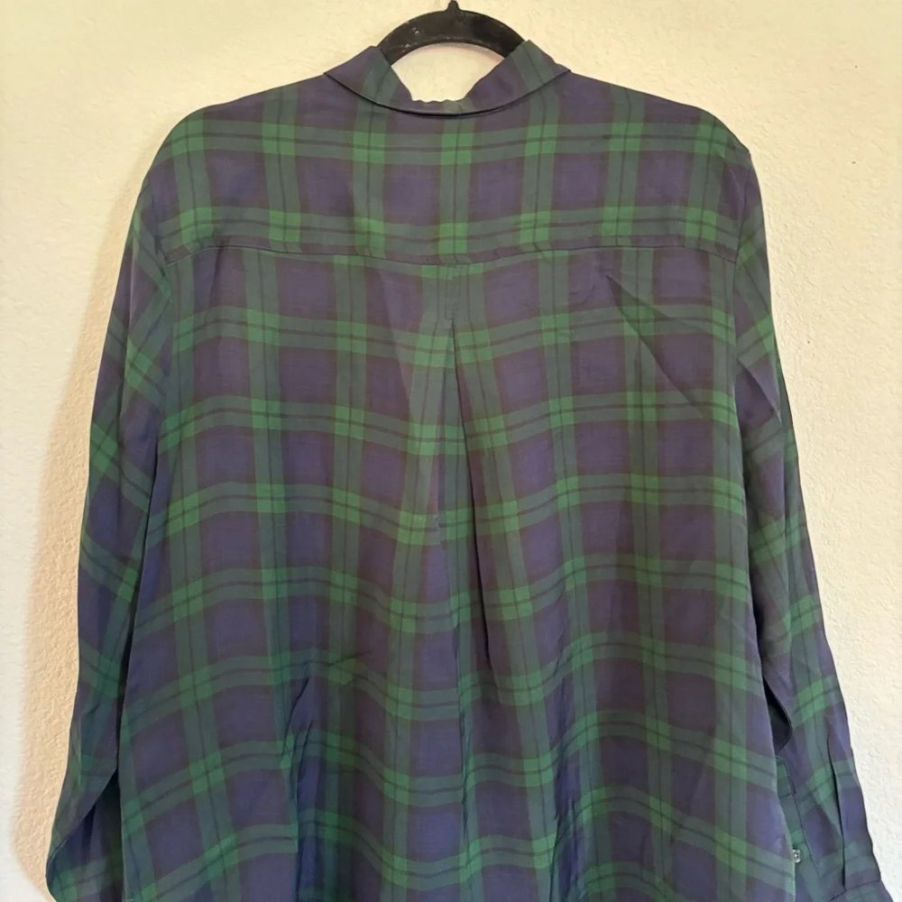 J. Crew Drapey Button Up Shirt Black Watch Tartan NWT